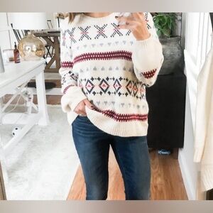 Old Navy Fair Isle White Winter Knit Chunky Sweater